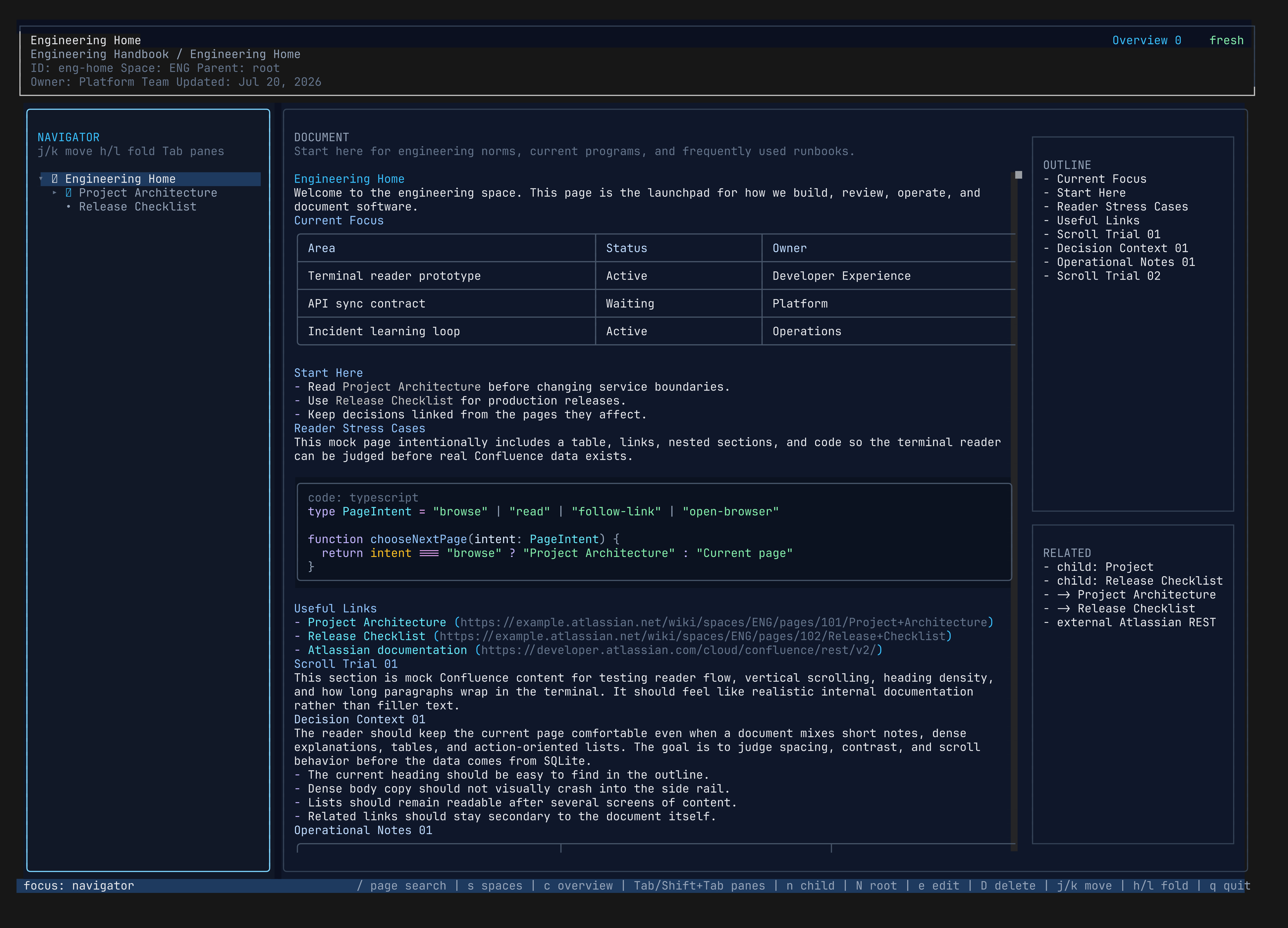 lazyconfluence terminal UI with Confluence page tree, document reader, and image previews